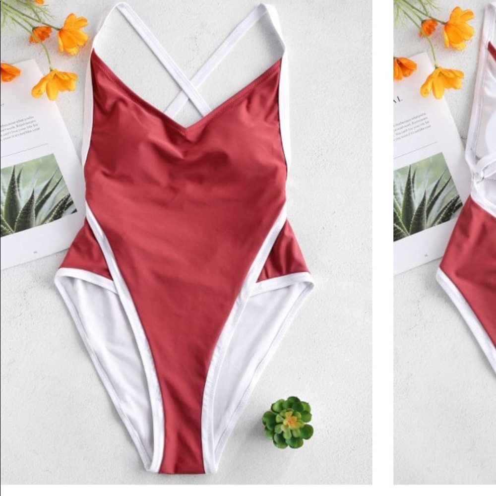 Zaful contrasting trim one piece swimsuit